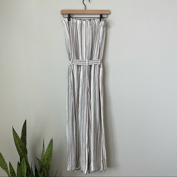 Cloth & Stone Anthropologie Striped Raw Edge Hem Jumpsuit Pantsuit Belter Romper - Picture 7 of 8